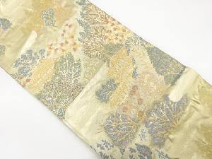 アンティーク　寺院風景に樹木模様織り出し袋帯（着用可）